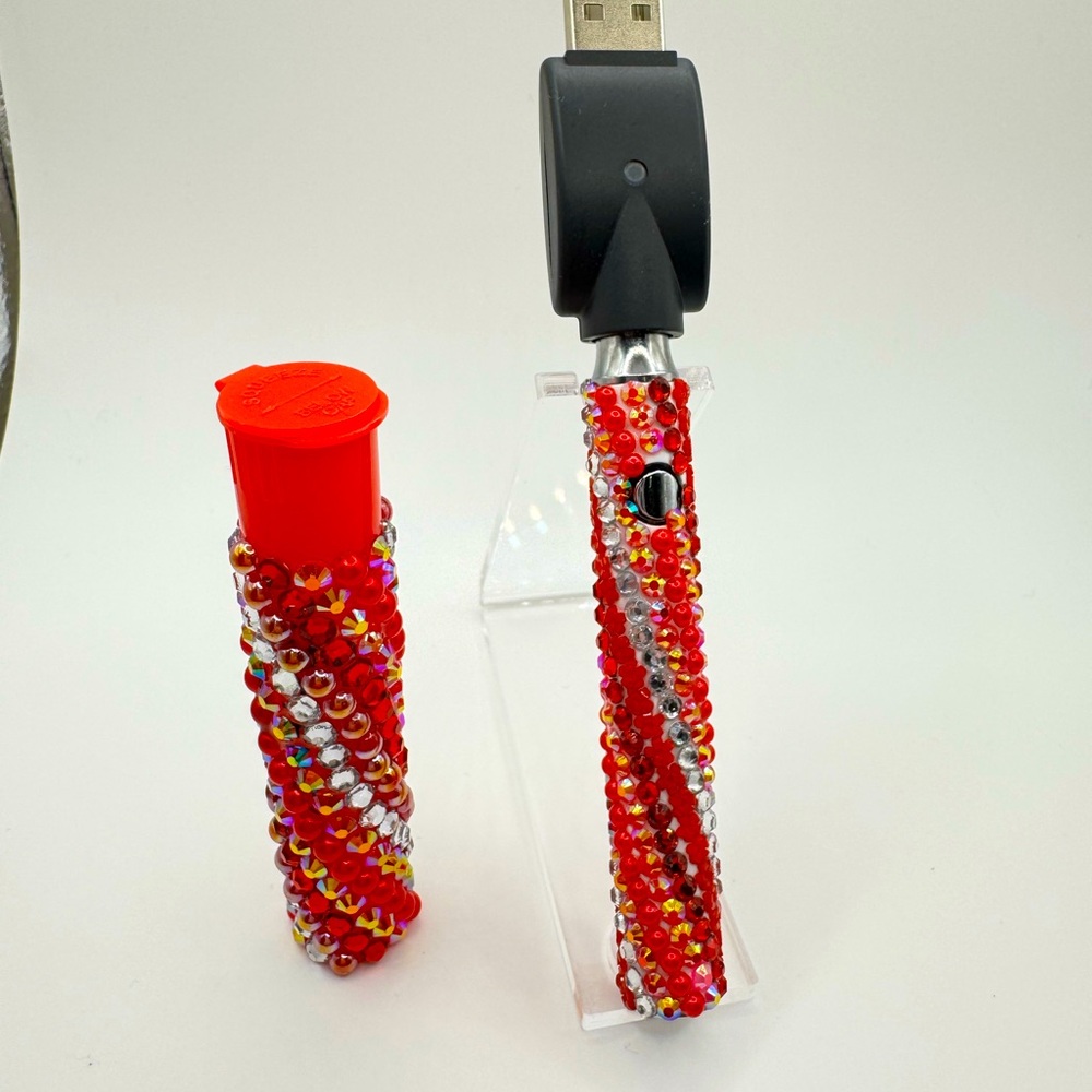 Red Rhinestone Battery & Matching J-Case 💨 - Picture 2 of 4